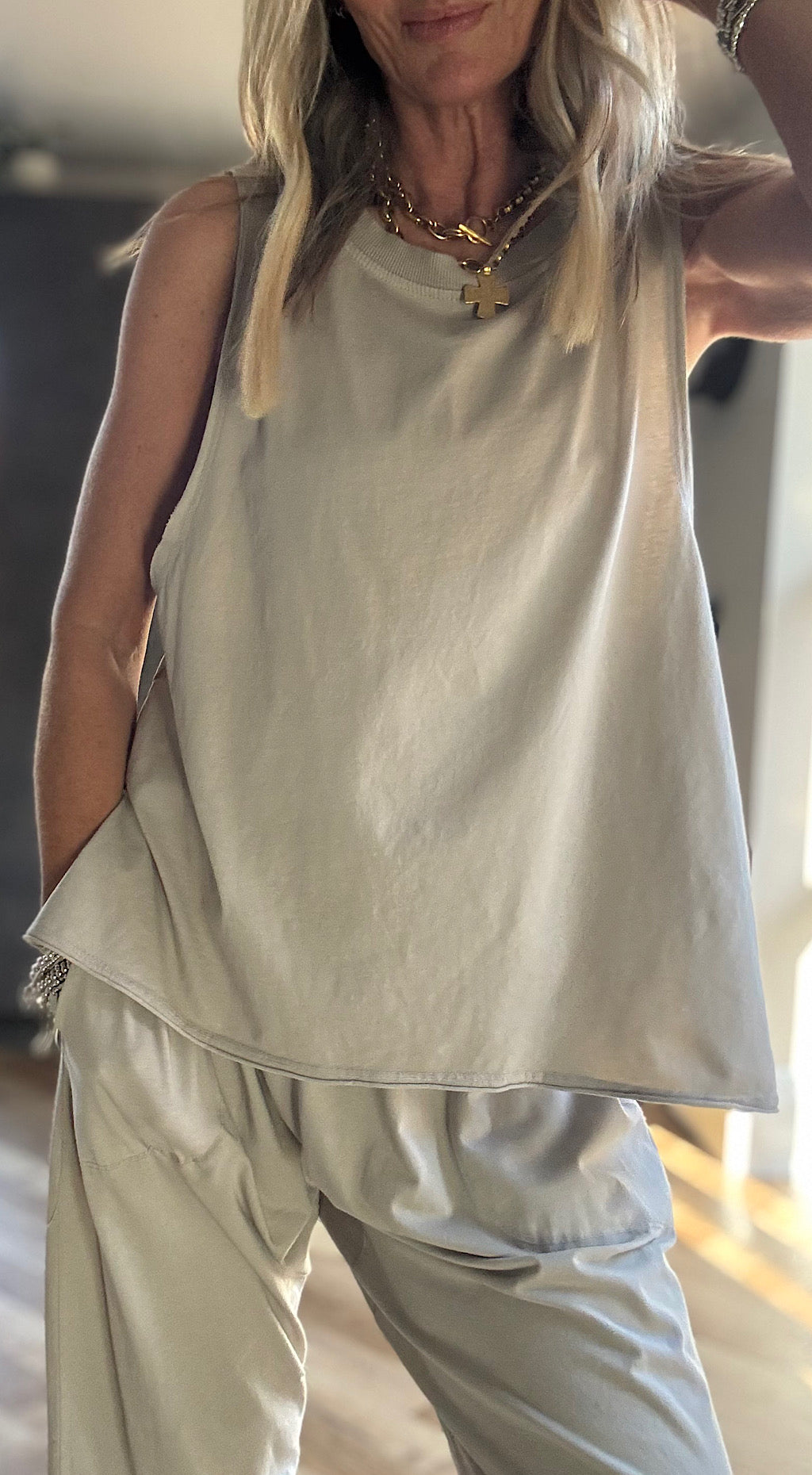 Free Spirit Sleeveless Tee - stone