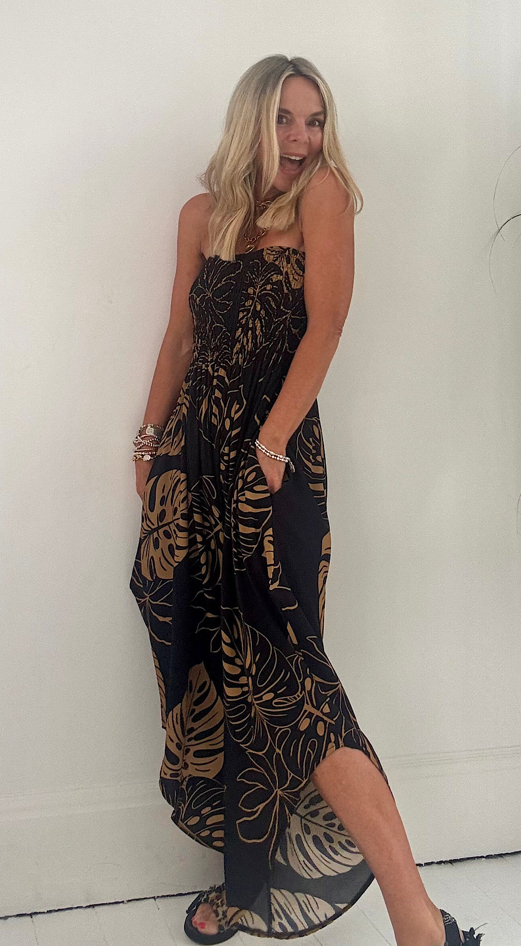 Leaf print hareem jumpsuit black