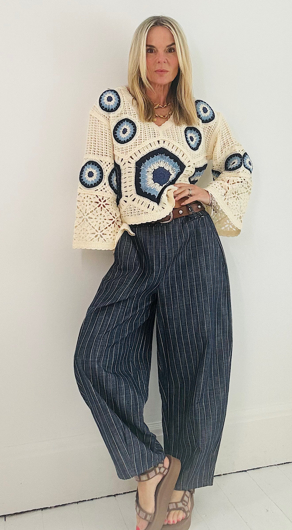 Hippy chick knit blue print