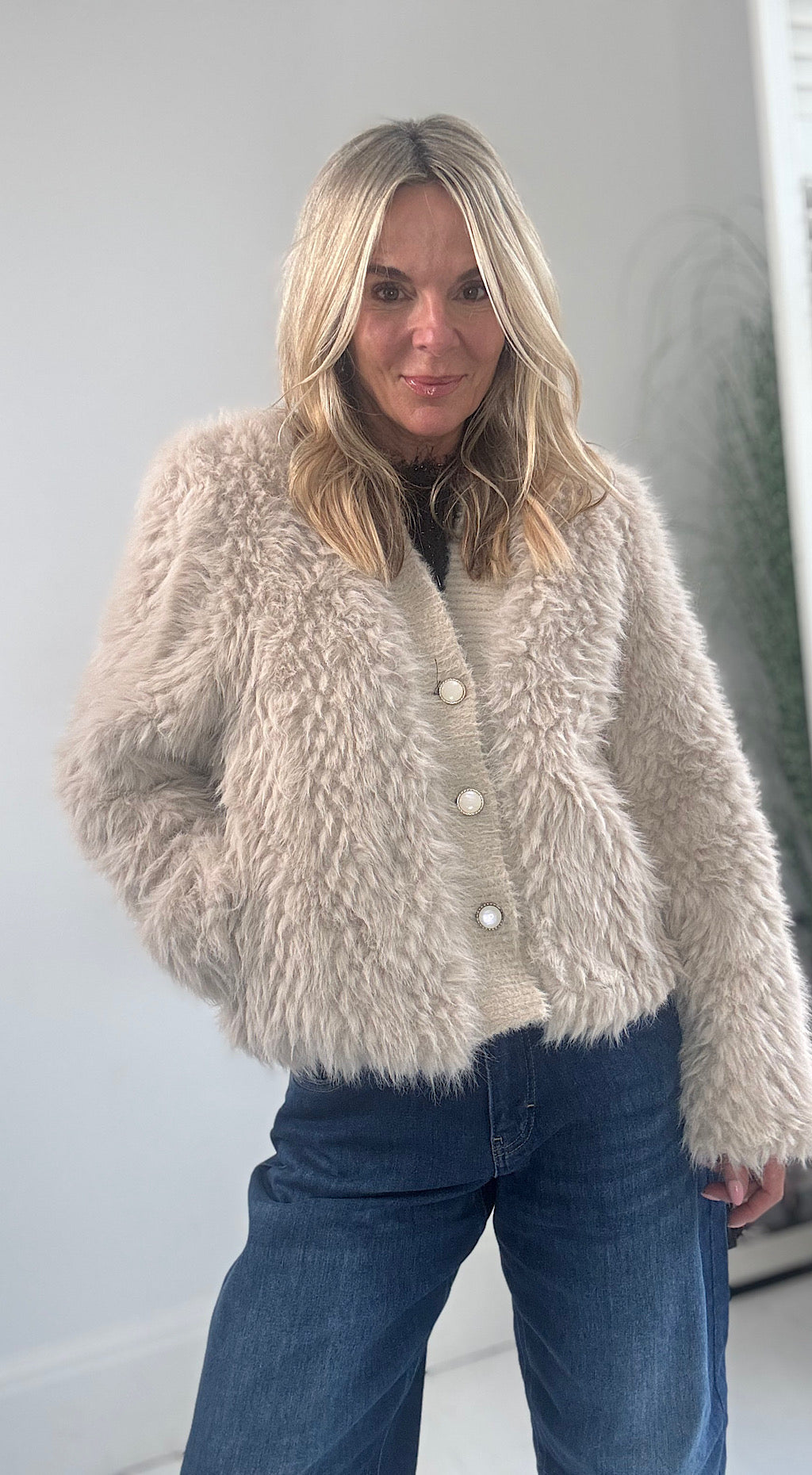 Vintage Faux Fur Jacket - Stone
