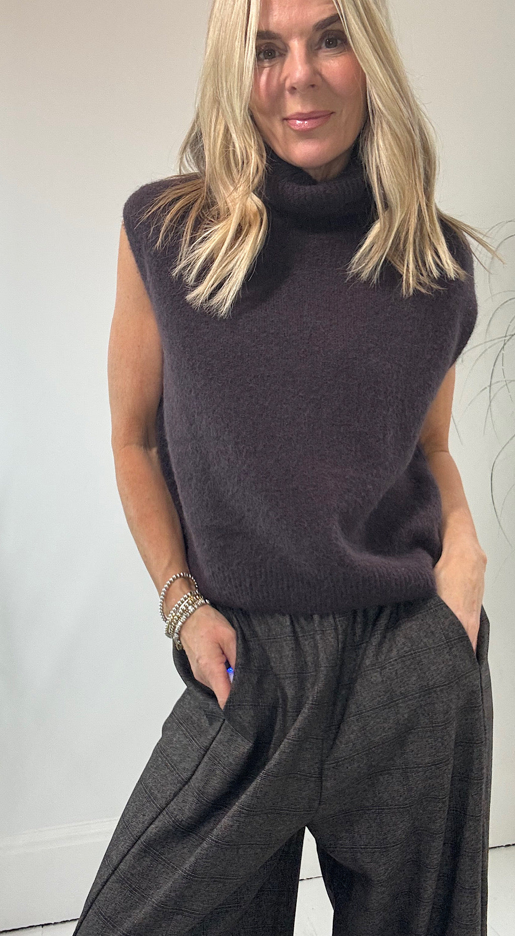 Roll Neck Tank Top - Truffle