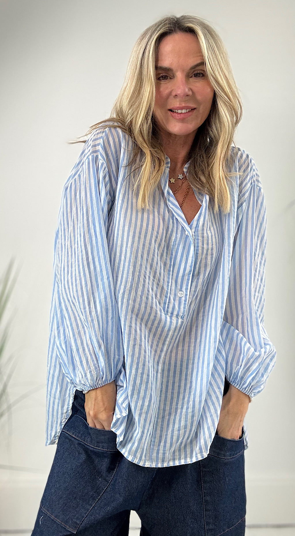 Cotton stripe shirt pale blue