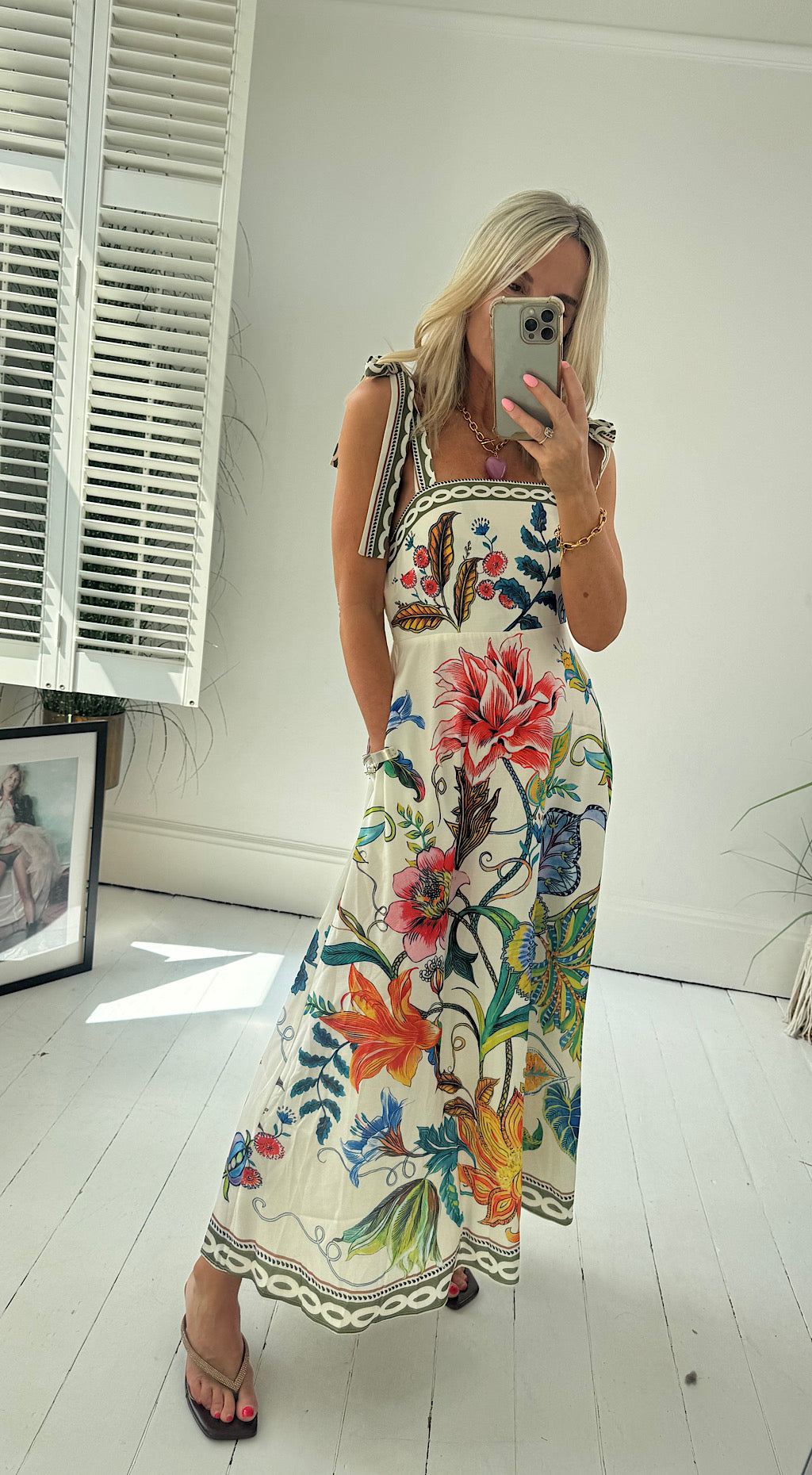 Botanical tie shoulder dress