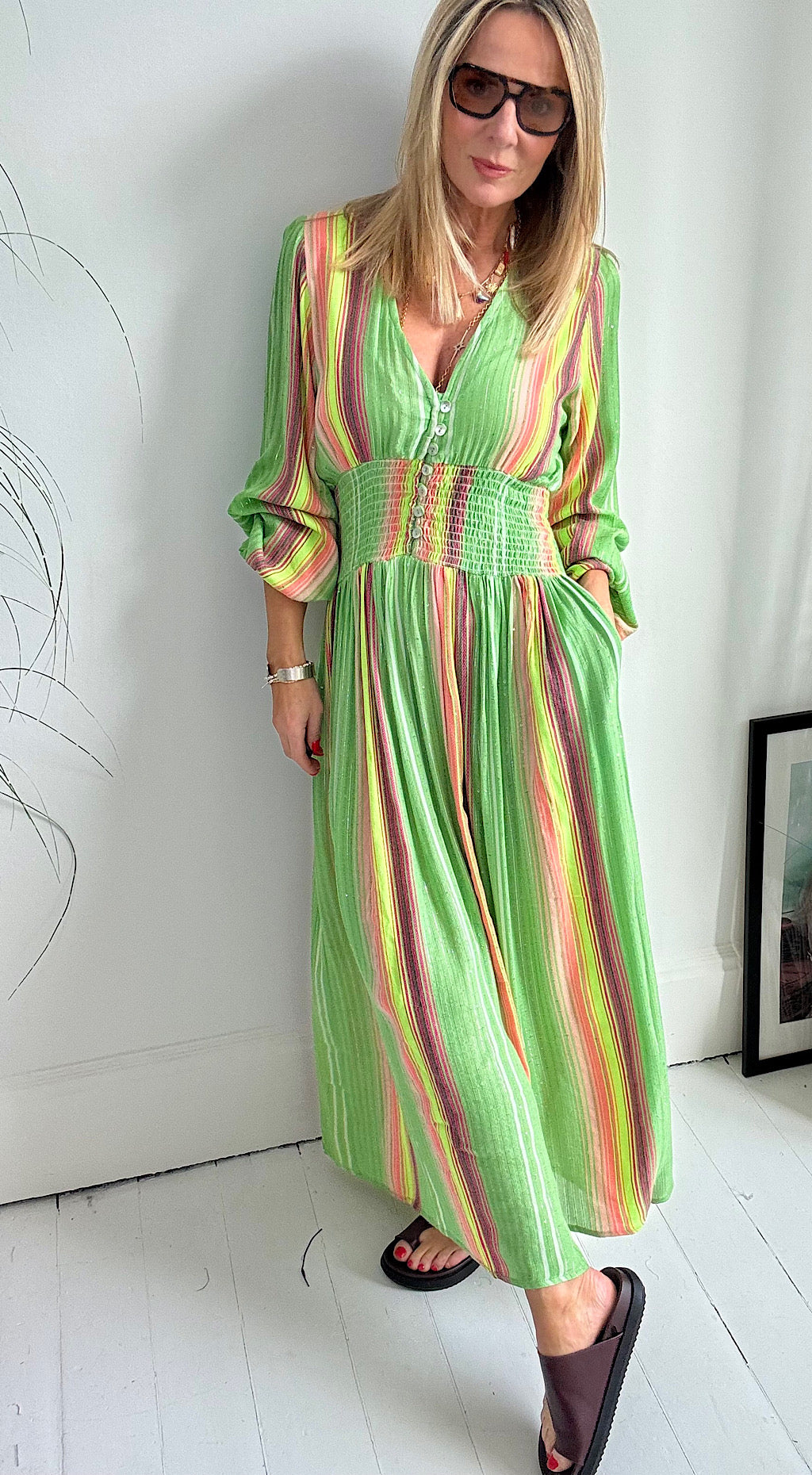 Indian Striped Maxi -Green