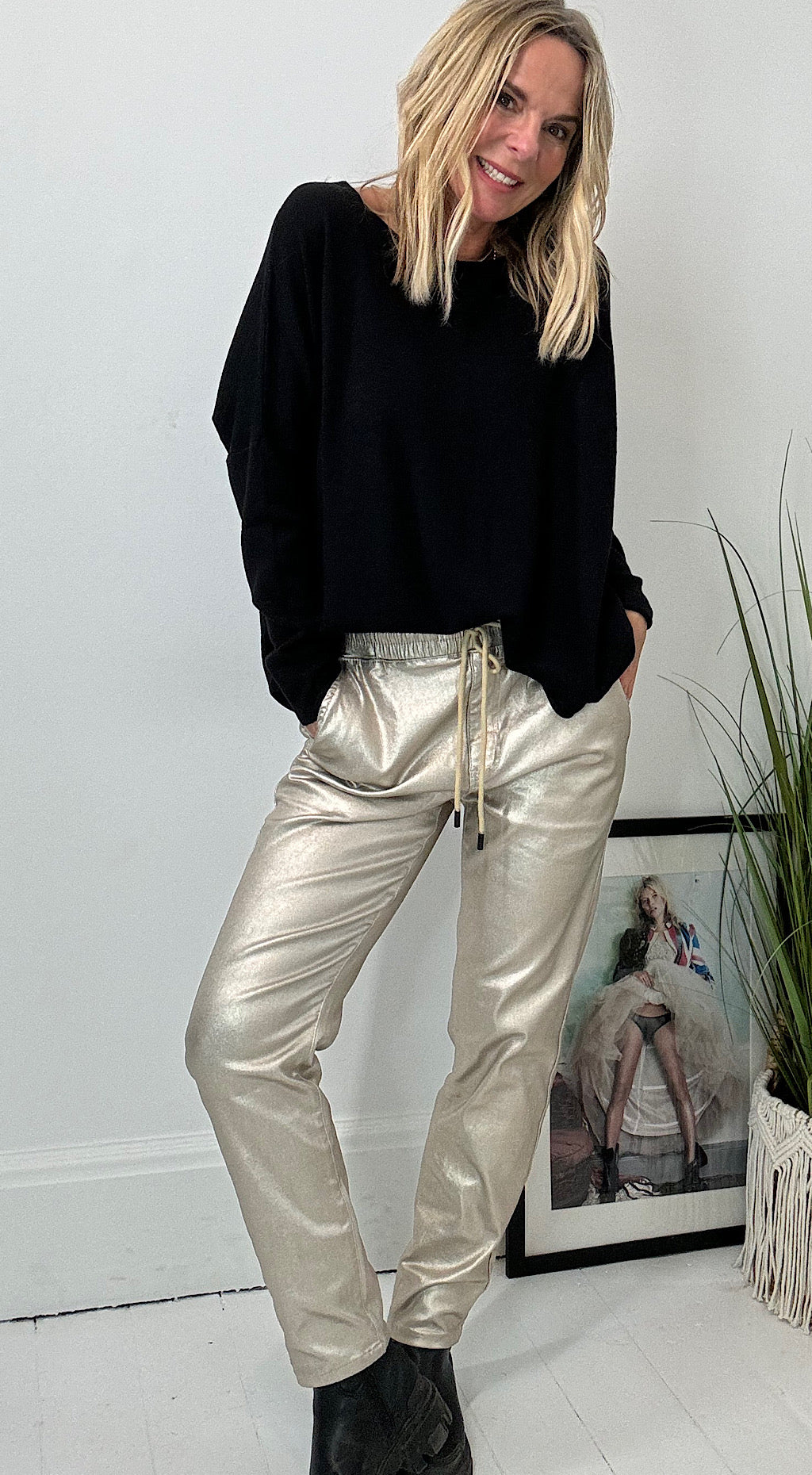 Waxed Metallic Jogger Gold