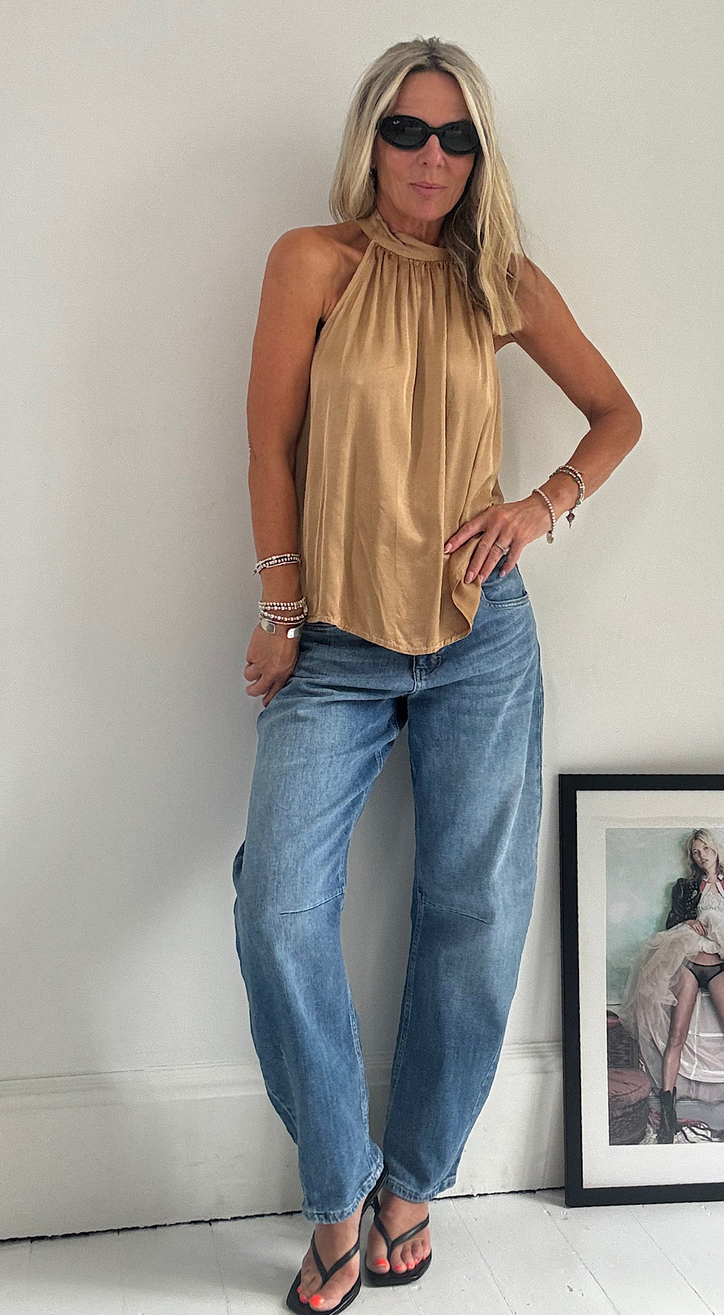 Satin halter top camel