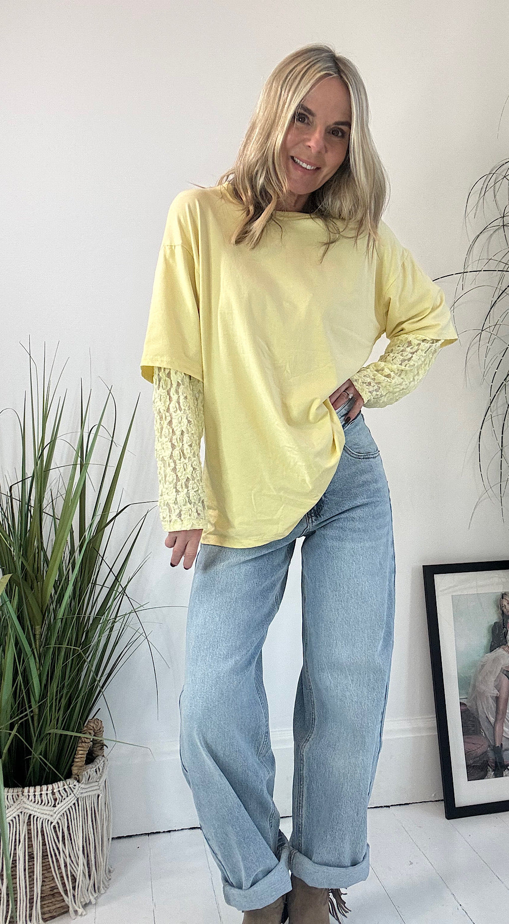 Lace sleeve tee lemon