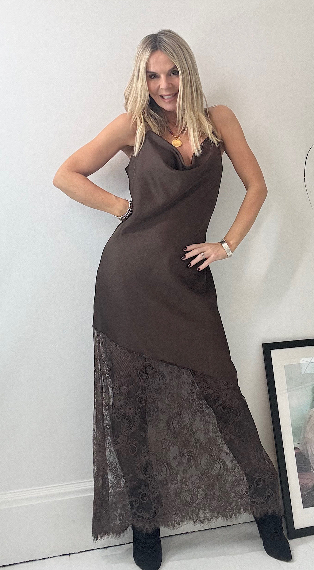 Long slip dress brown