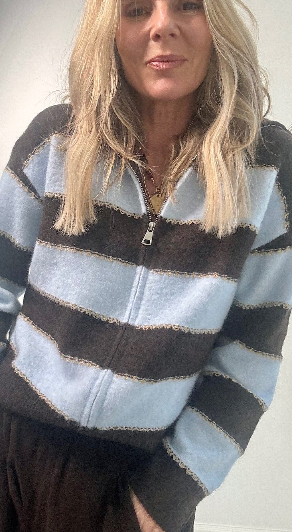 Zip Front Striped Cardigan