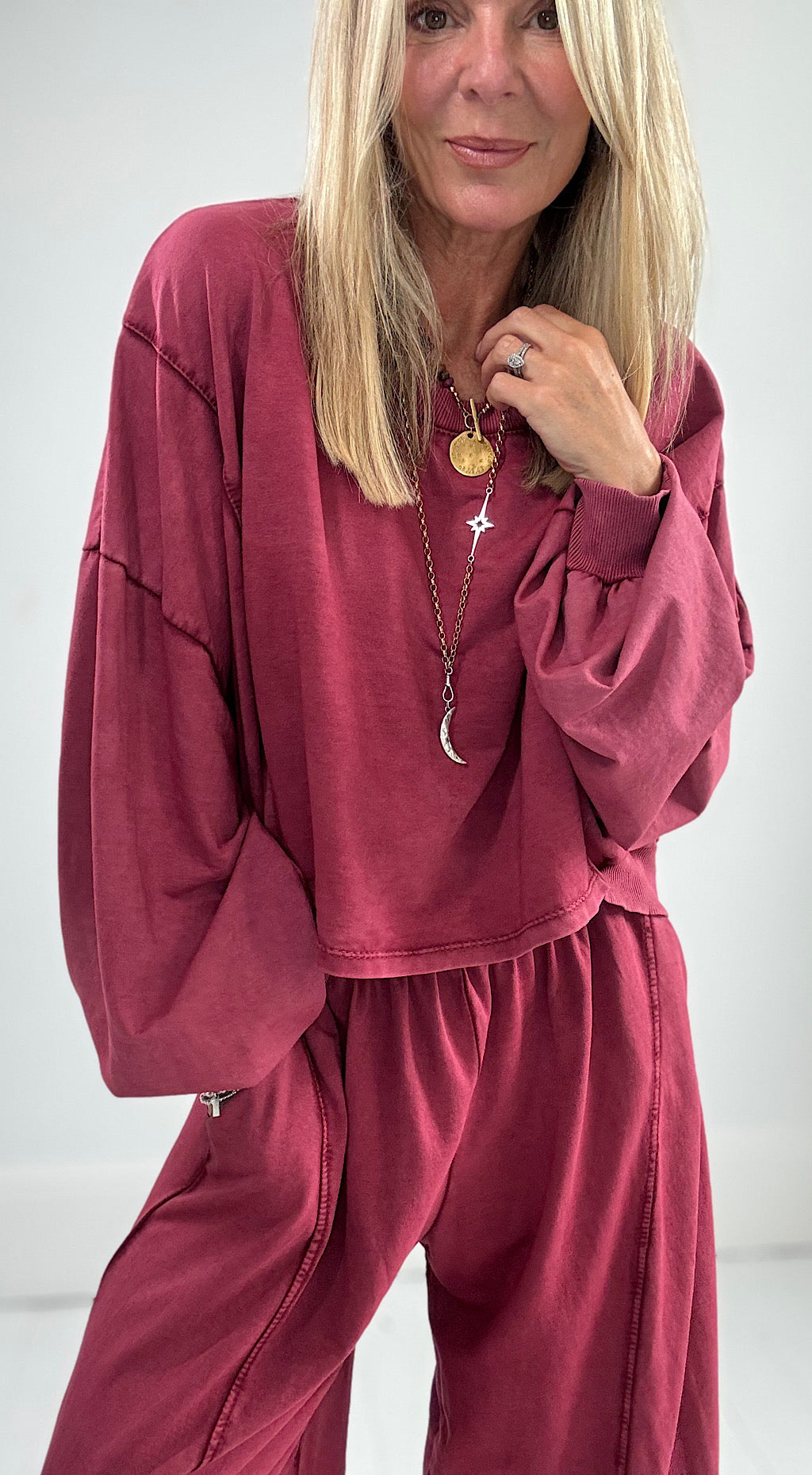 Acid Wash Sloppy Sweat - Bordeaux