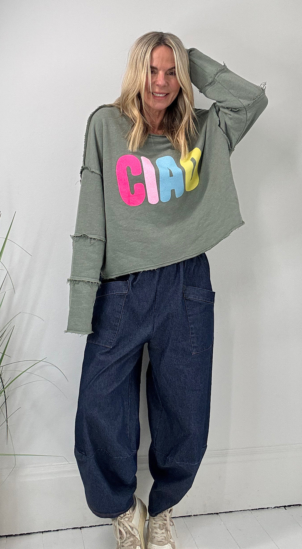 Denim pocket cocoon pant