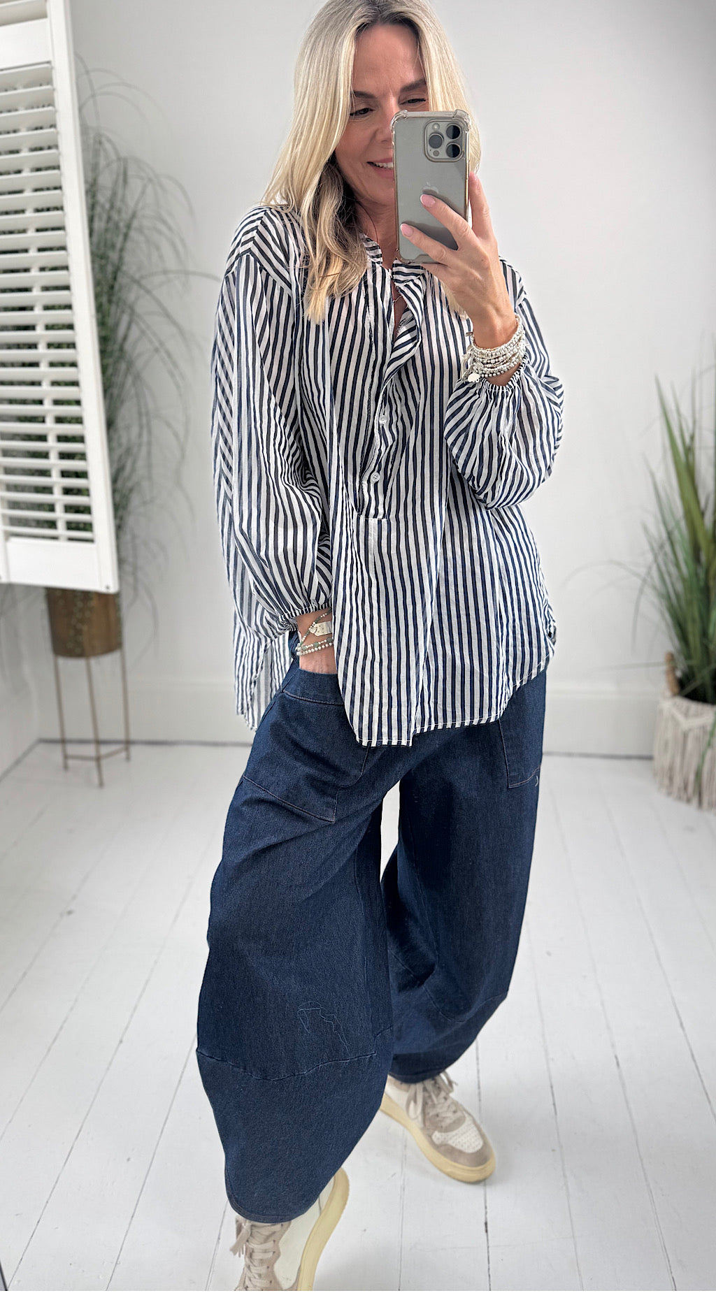 Cotton stripe shirt navy