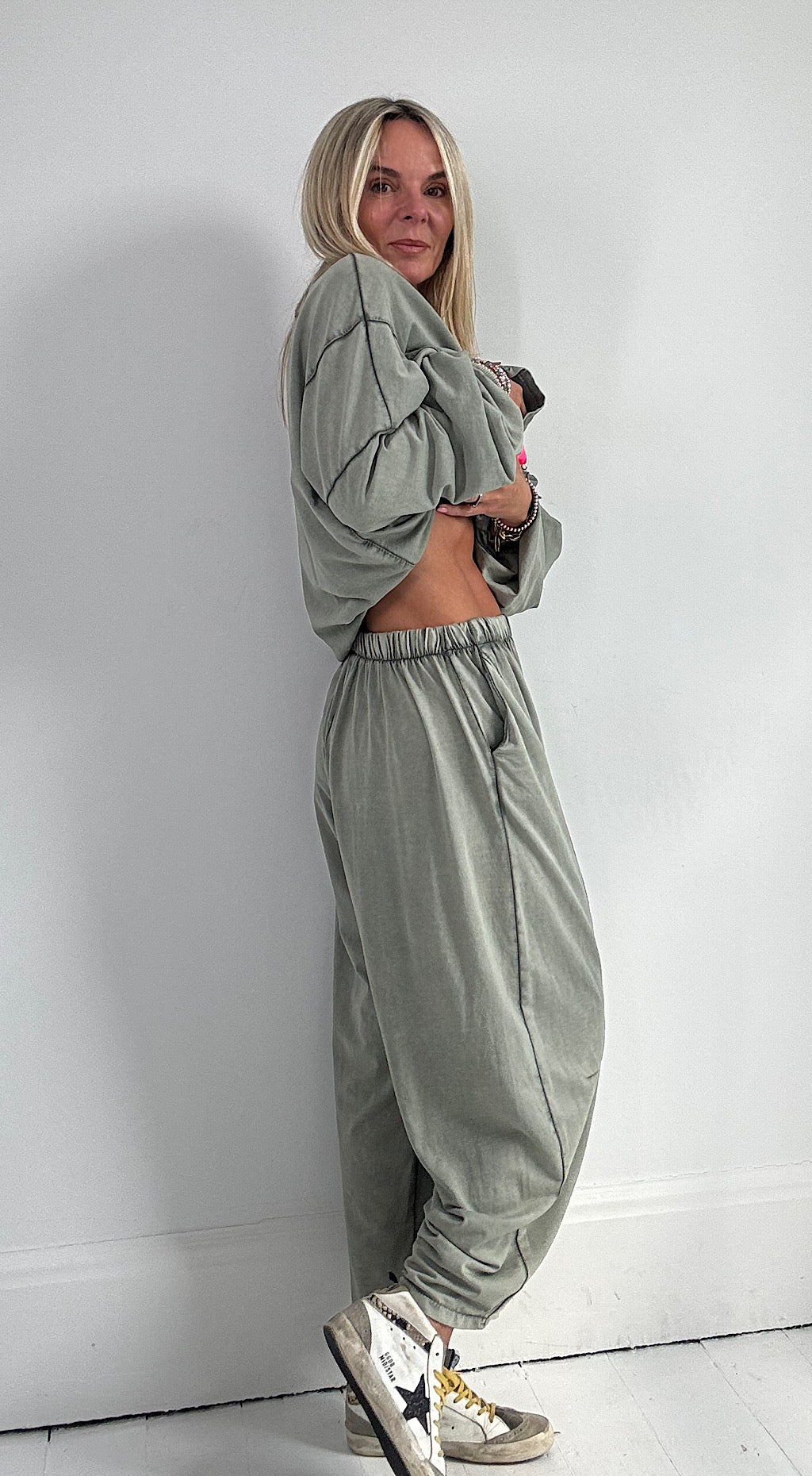 Acid Wash Track Pant - khaki