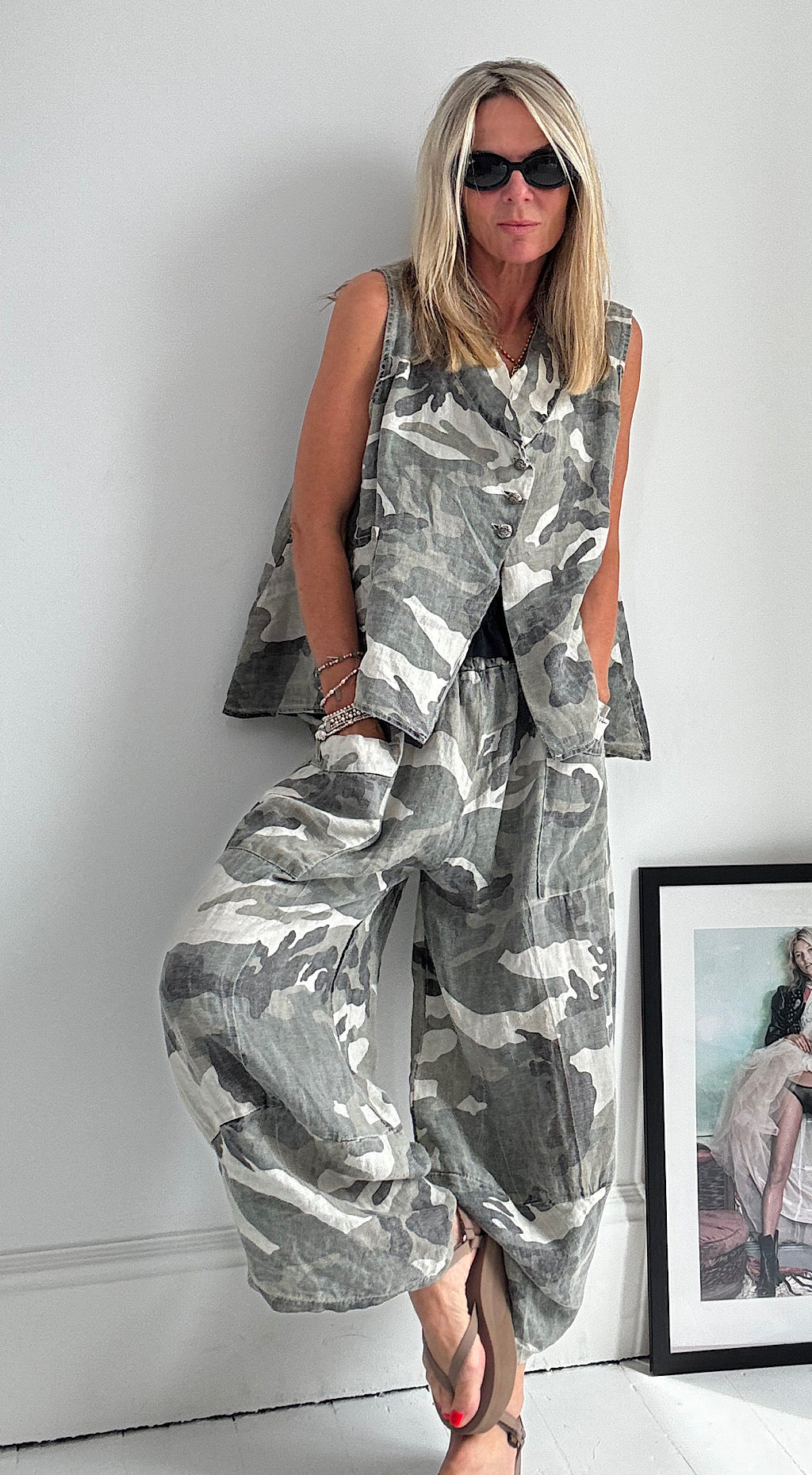 Linen Washed Camo Pocket Pant