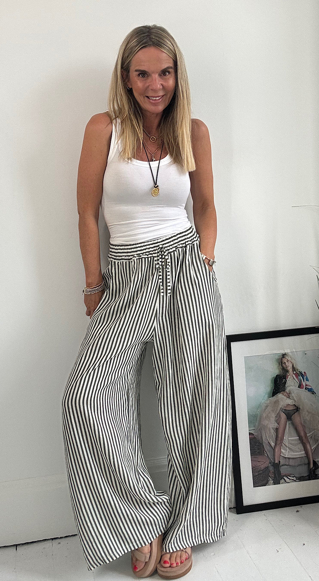 Linen Striped Pant Khaki