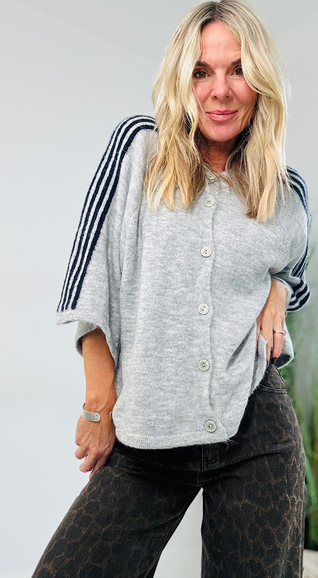 Retro Sporty Cardigan - grey