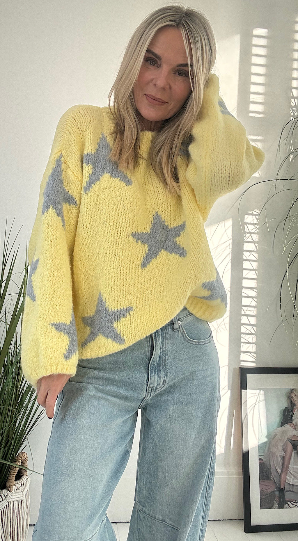 Star knit yellow / grey