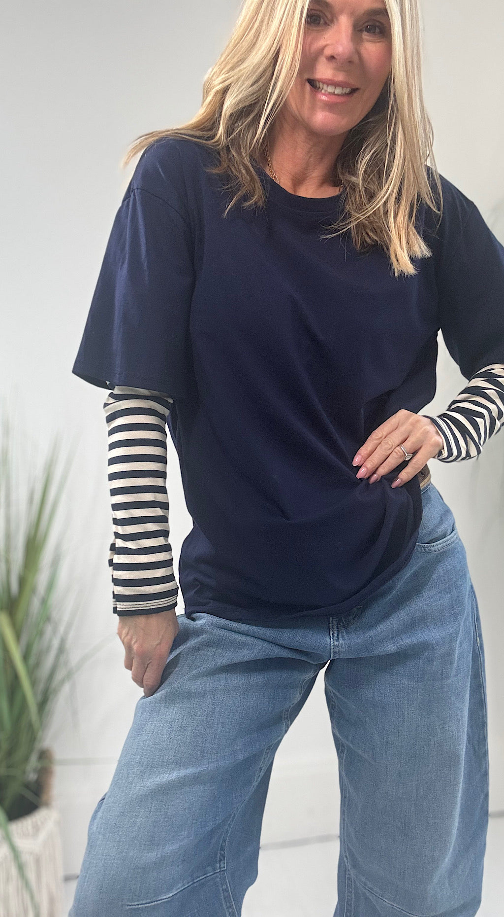 Striped Sleeve Layered Tee