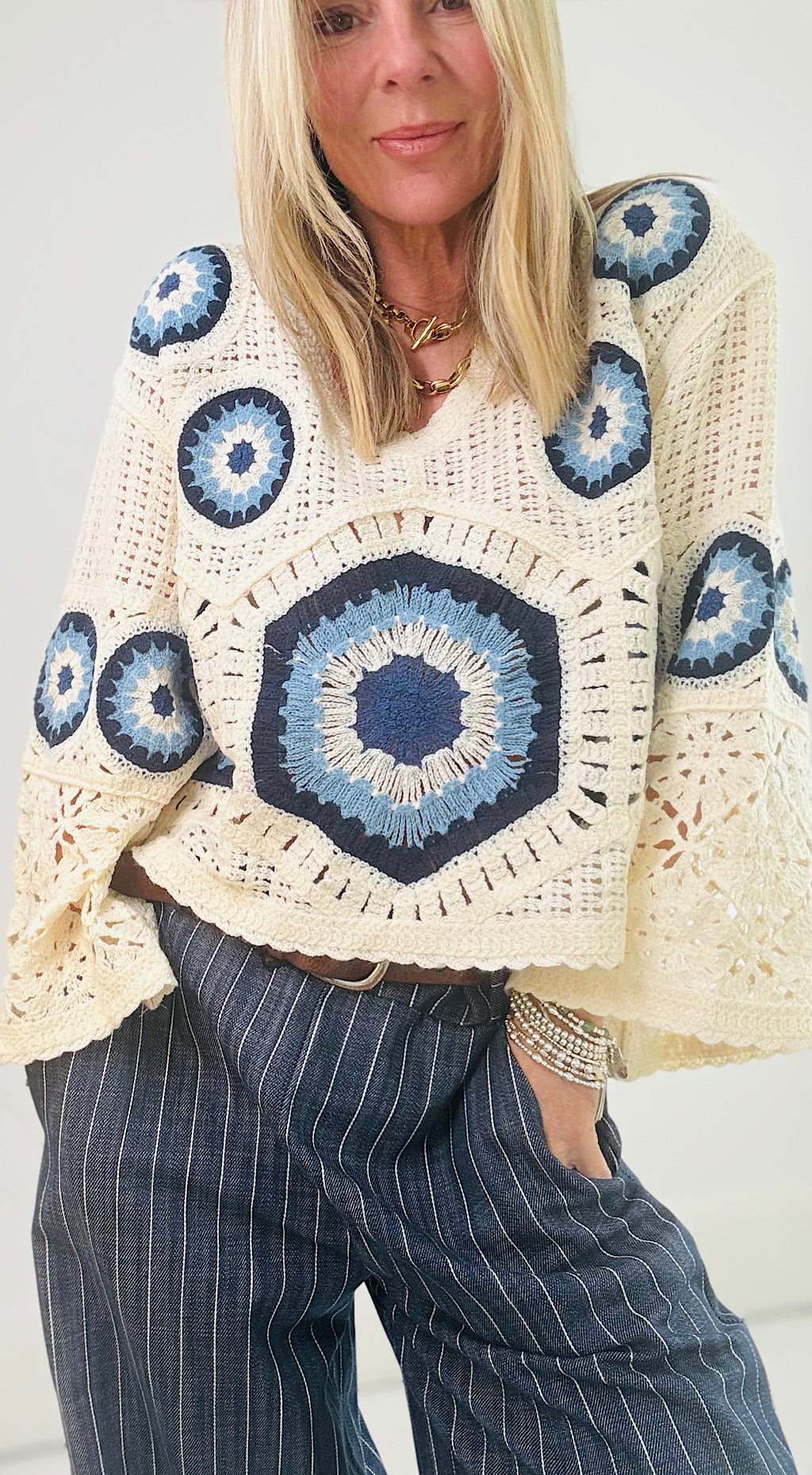 Hippy chick knit blue print
