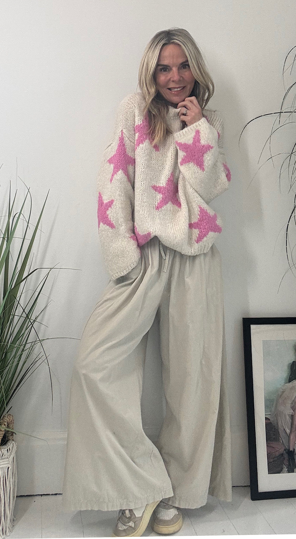 Needle Cord Flared Pants - stone