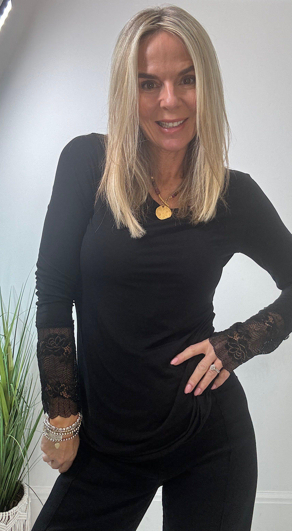 Lace Trim Top - black