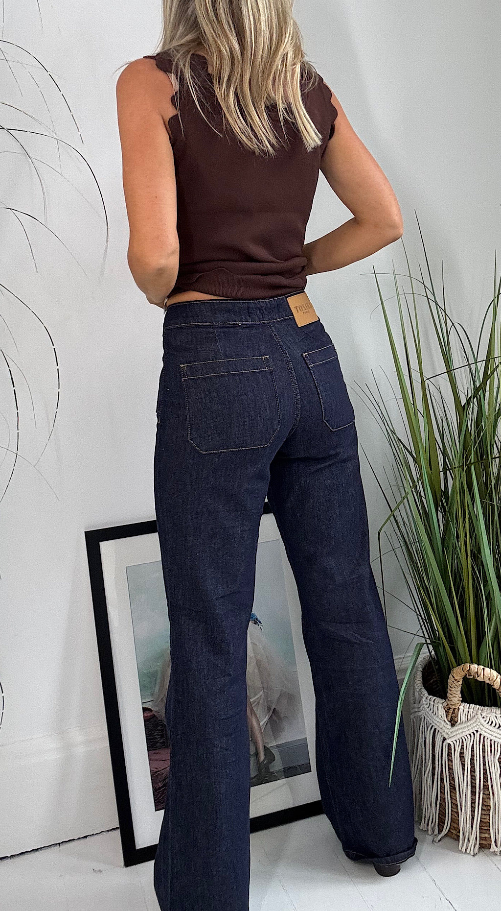 Button Detail Flared Jean - dark denim