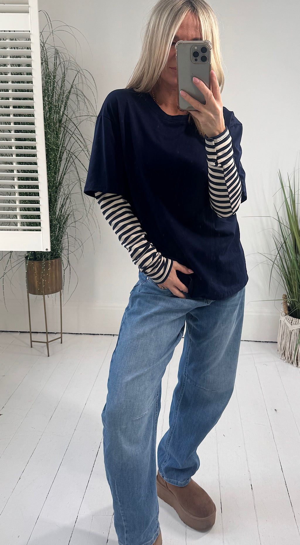 Striped Sleeve Layered Tee