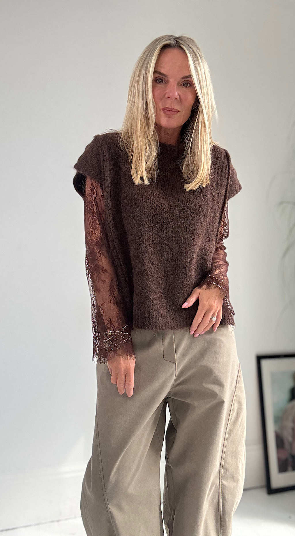 Lace Sleeve Knit - chocolate