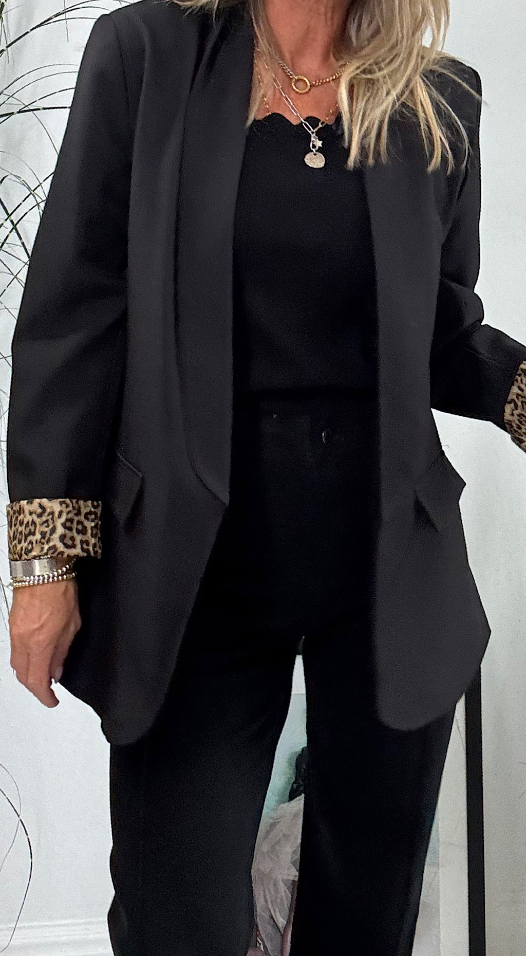 Leopard Lined Blazer - Black