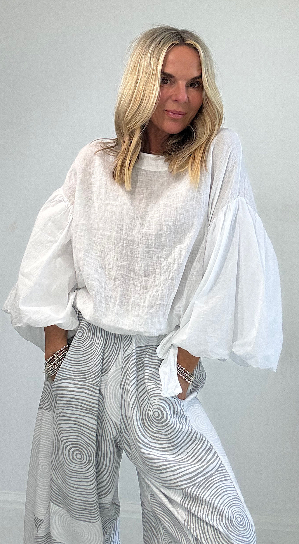 Puff Ball Linen Top - white- PRE ORDER estimated due date 24th April