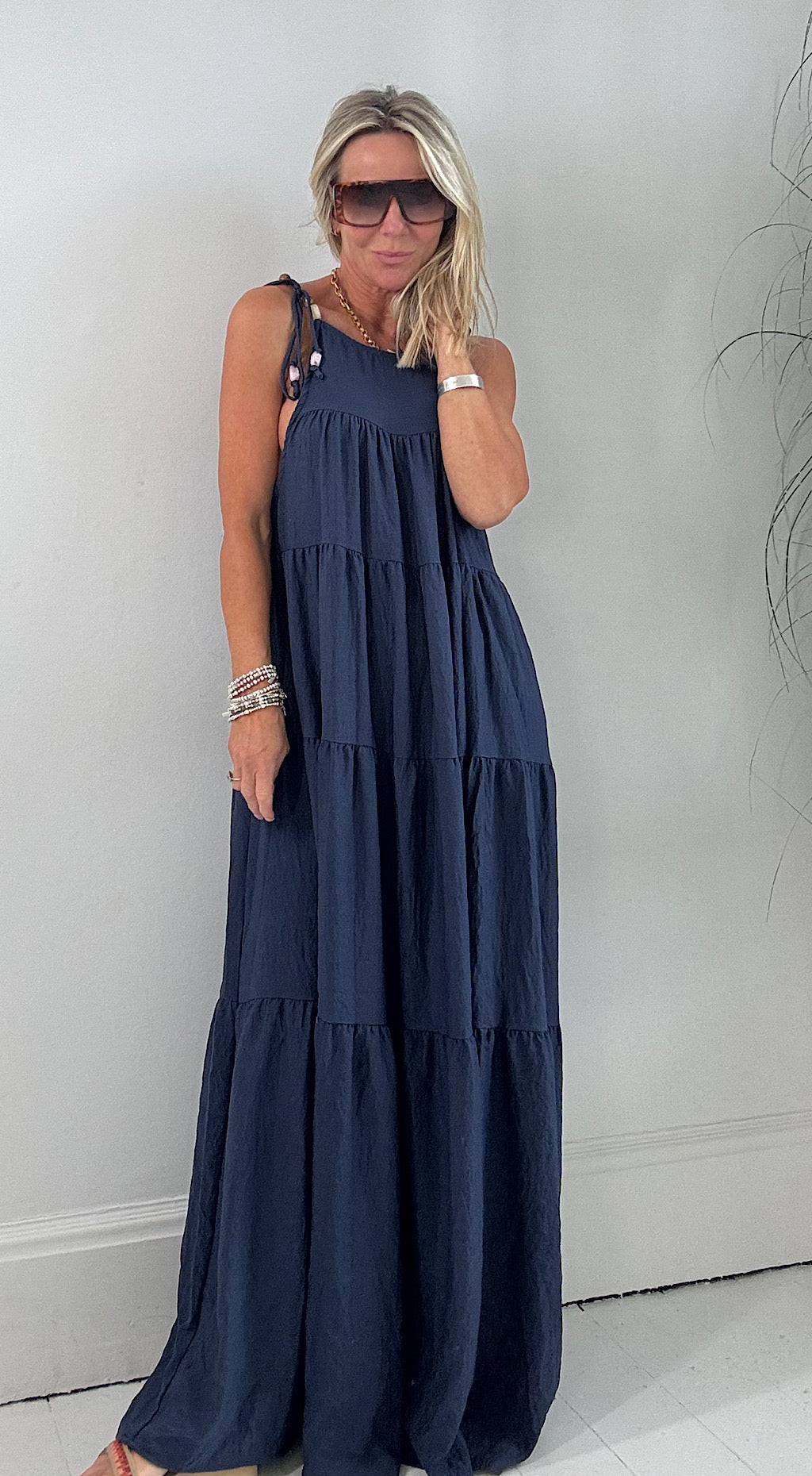Beaded bo ho dress navy
