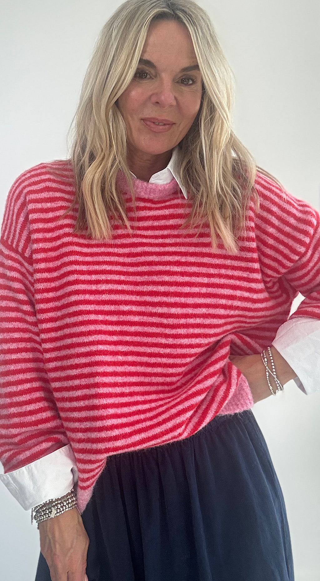 Amour Stripe Soft Knit - pink/red