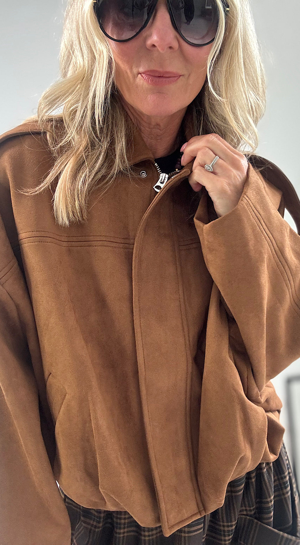 Hazel Faux Suede Bomber