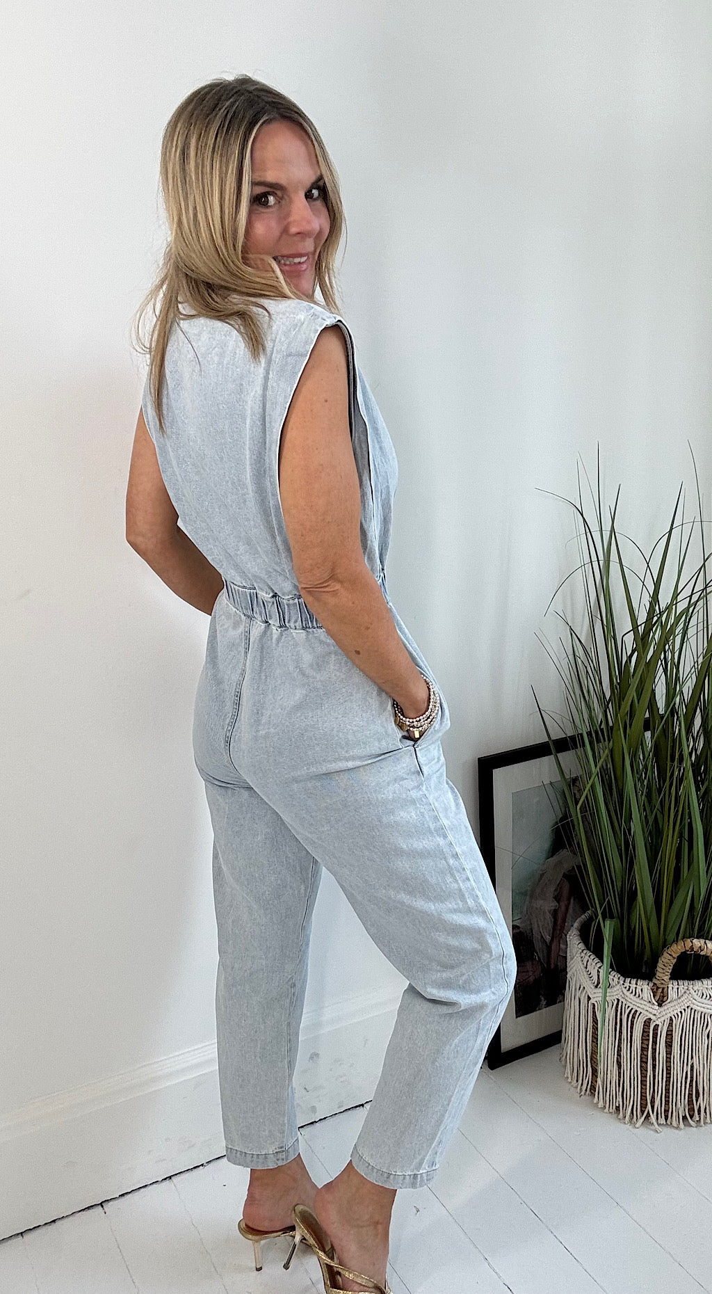 Washed denim jumpsuit