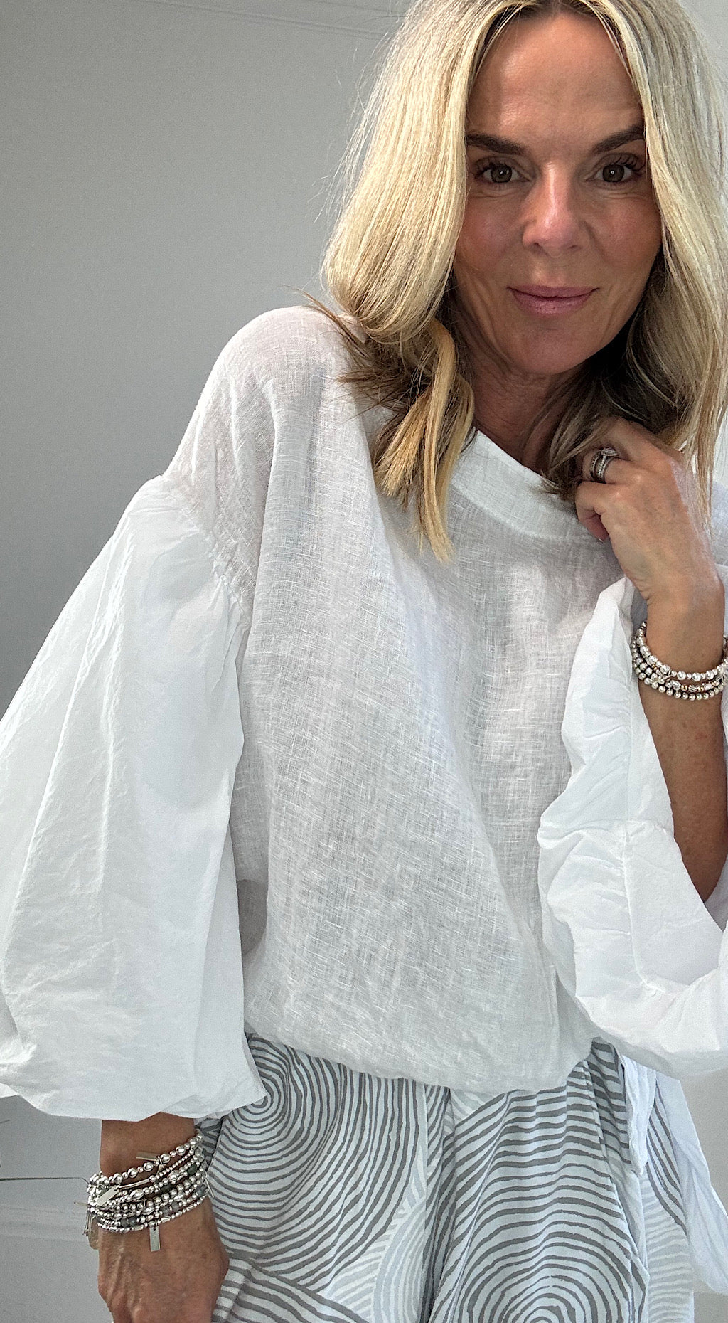 Puff Ball Linen Top - white- PRE ORDER estimated due date 24th April