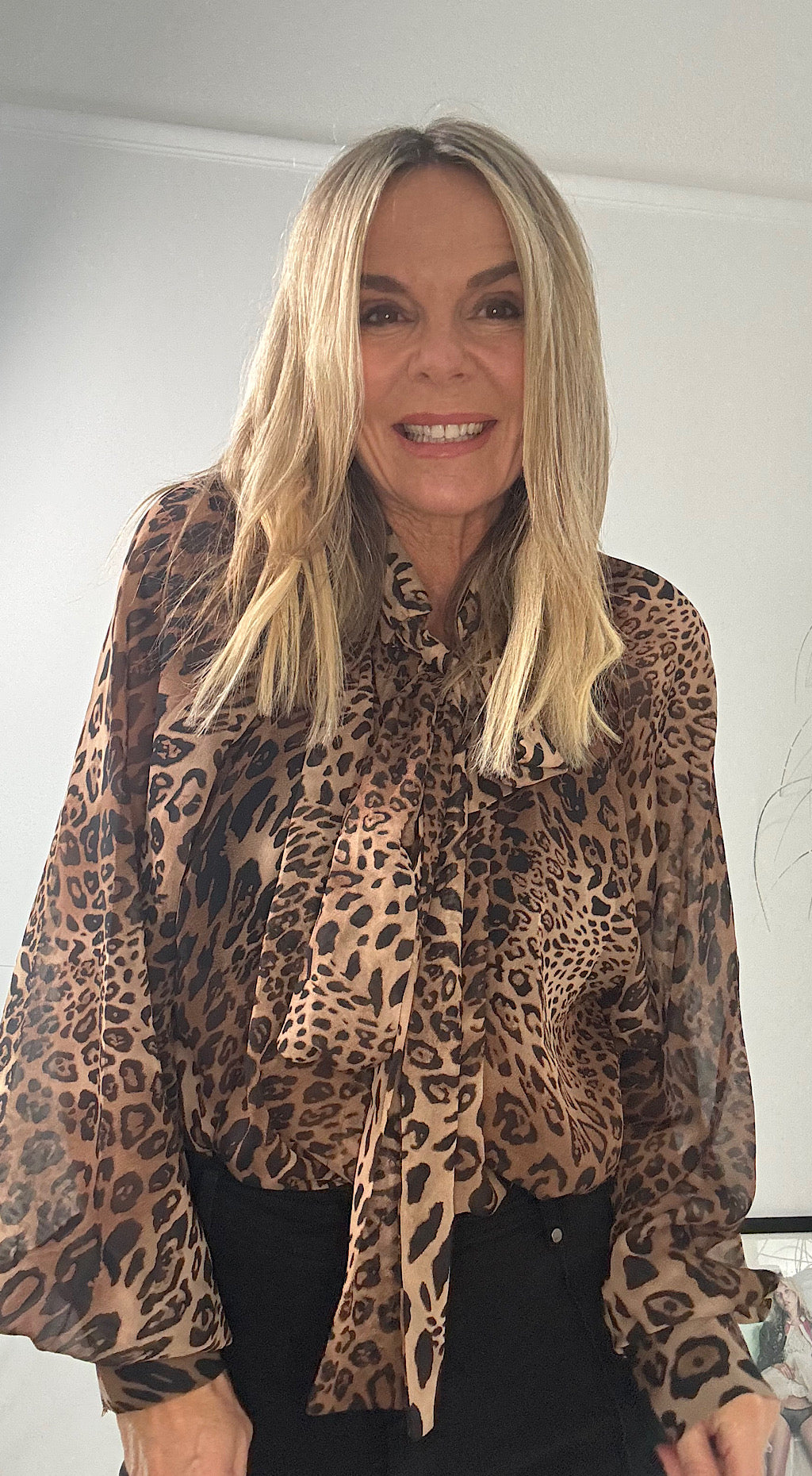Leopard bow tie blouse