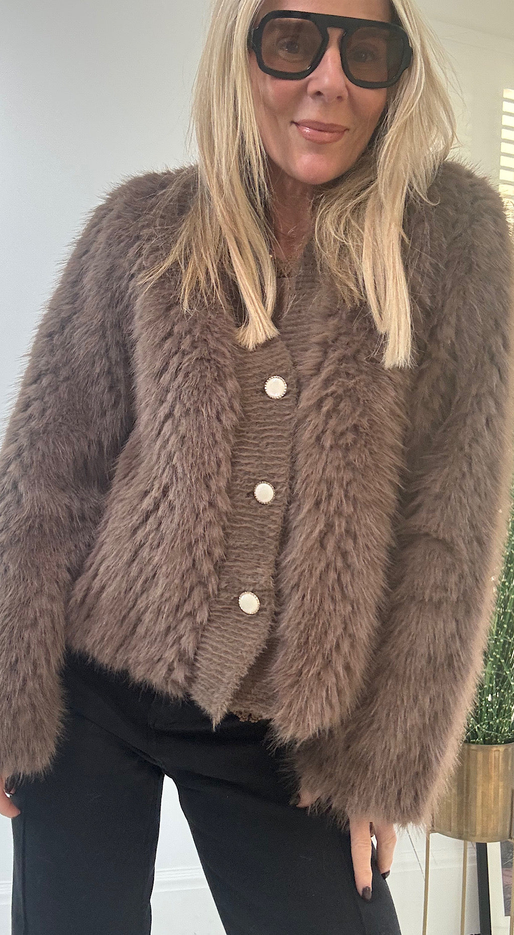 Fur Cardigan Coffee