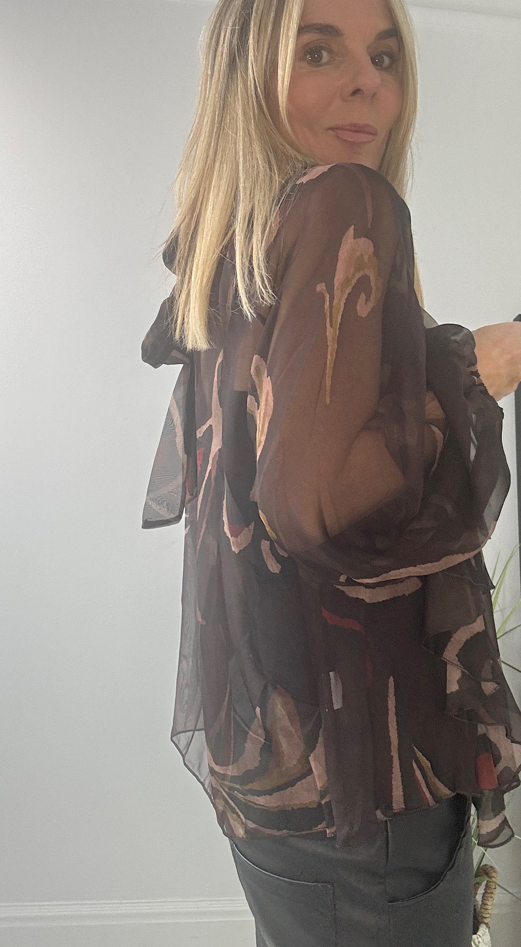 Chocolate Print Sheer Blouse