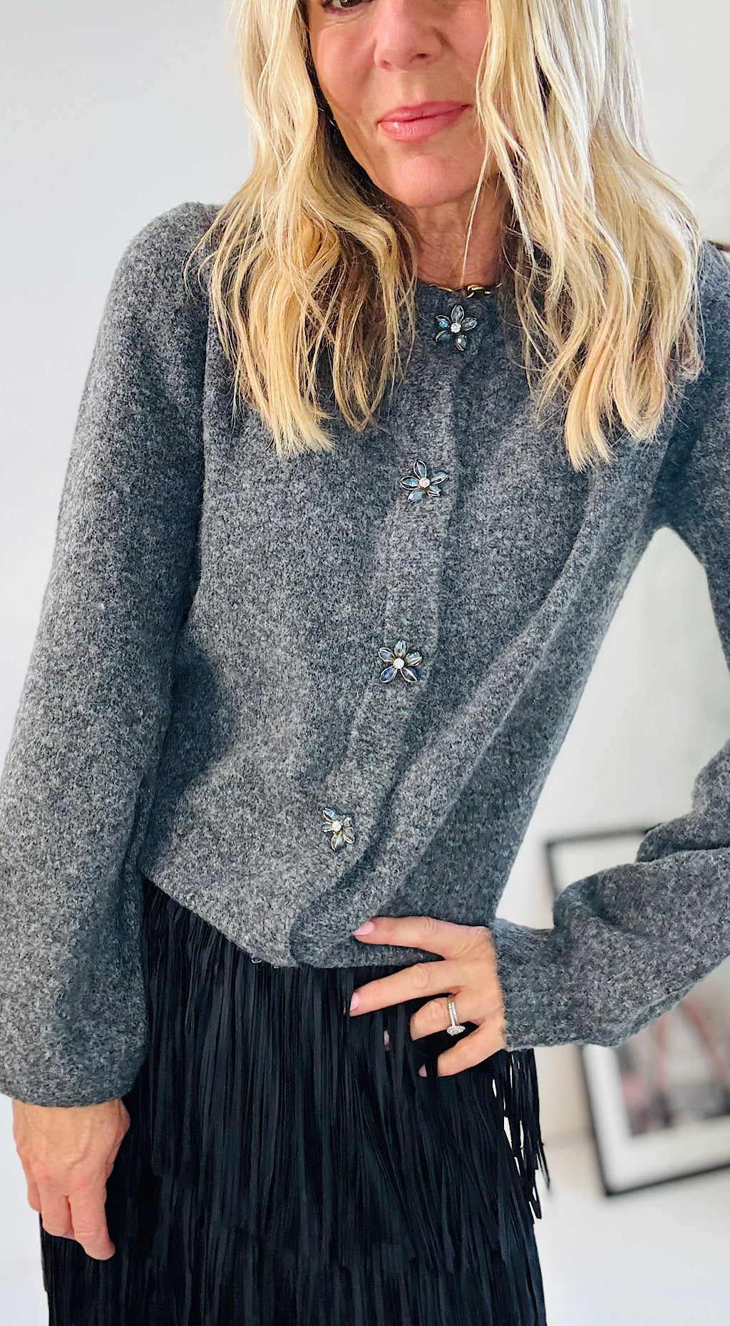 Omea Art Deco Cardigan - charcoal