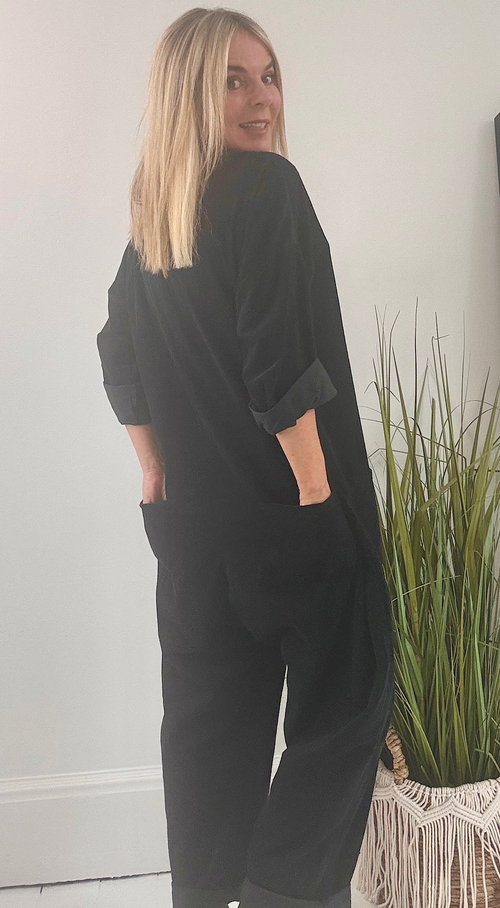 Cord boiler suit black