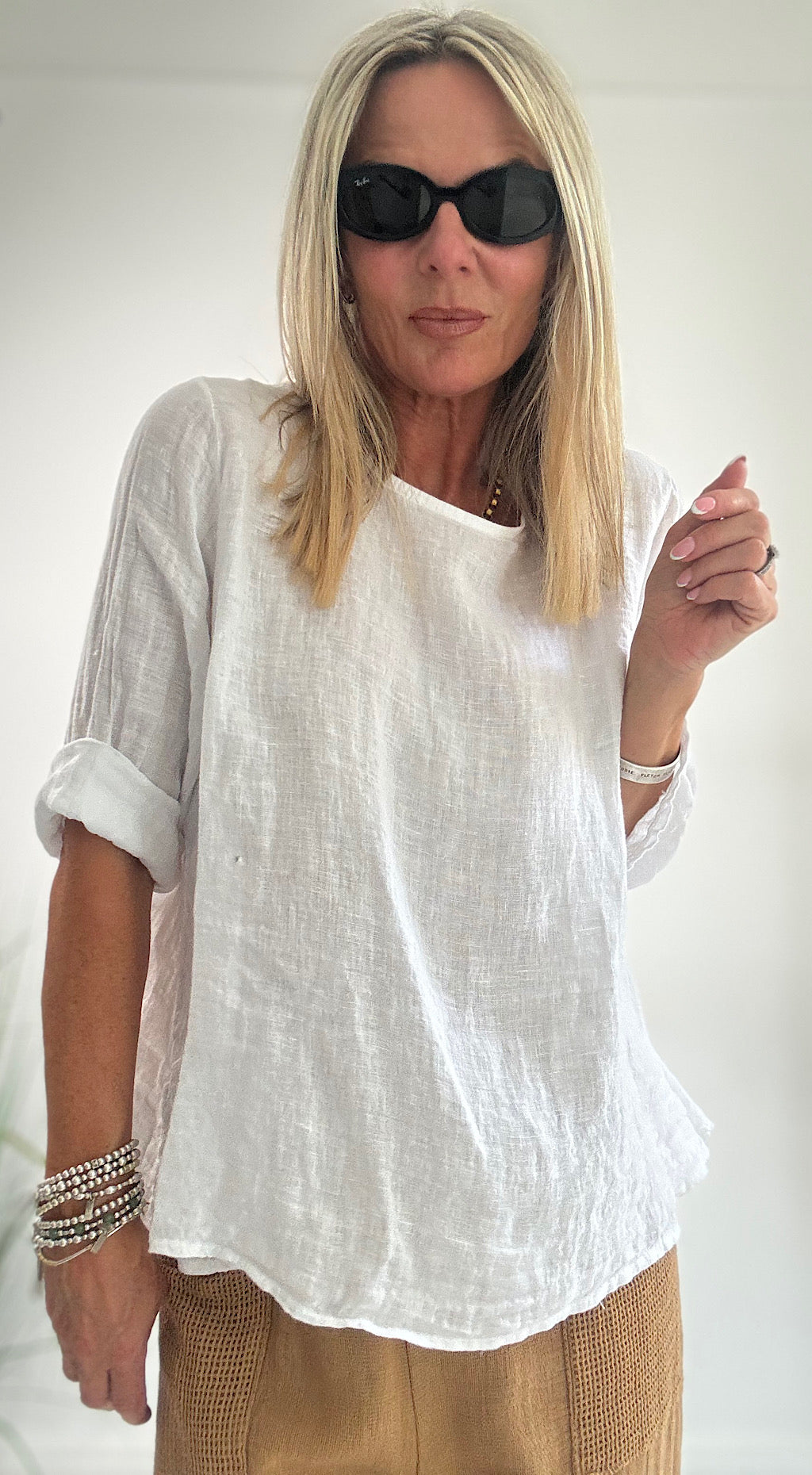 Linen short sleeve top white