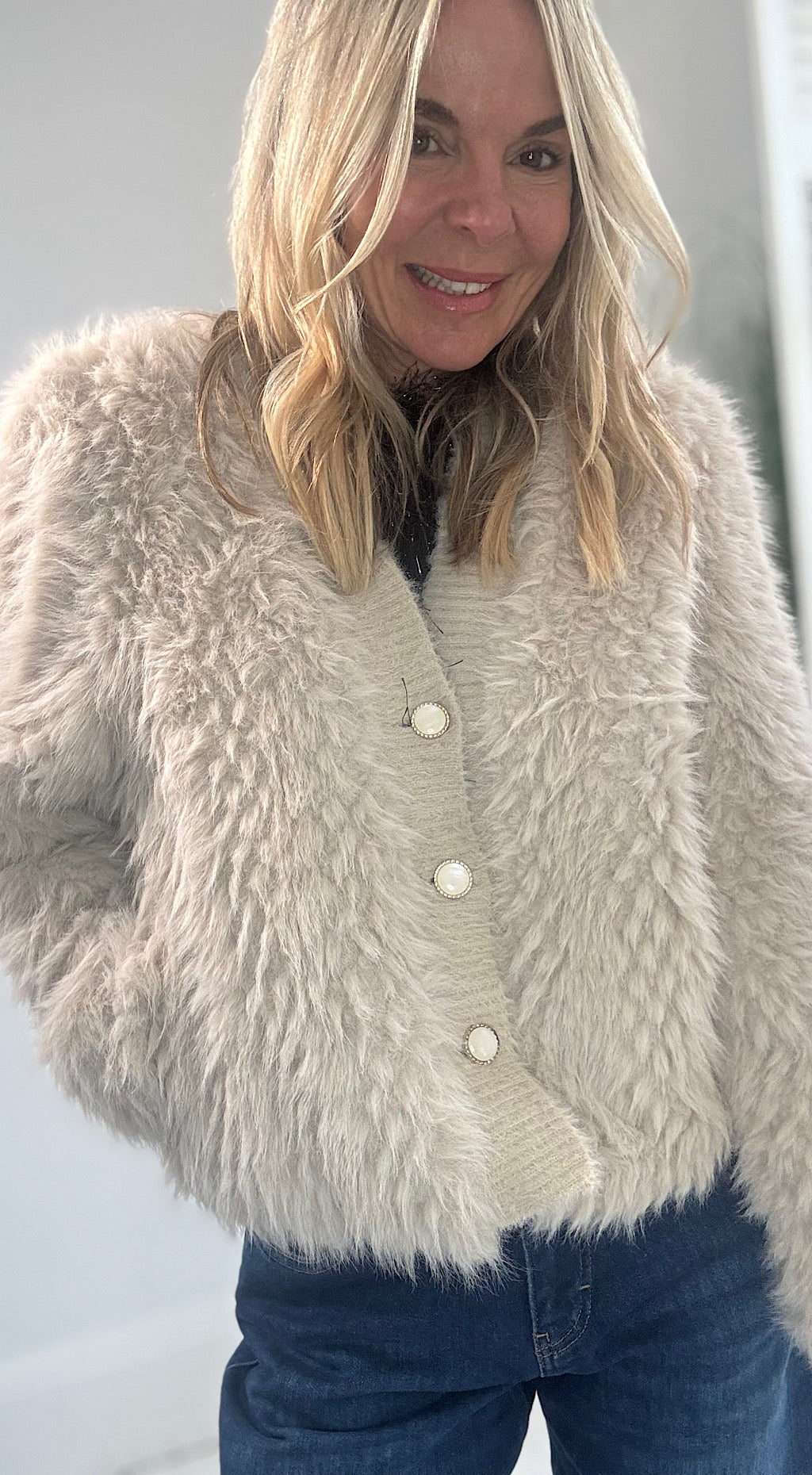 Vintage Faux Fur Jacket - Stone