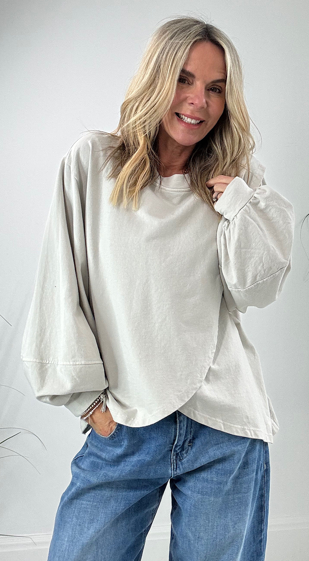 Crossover sweat top stone