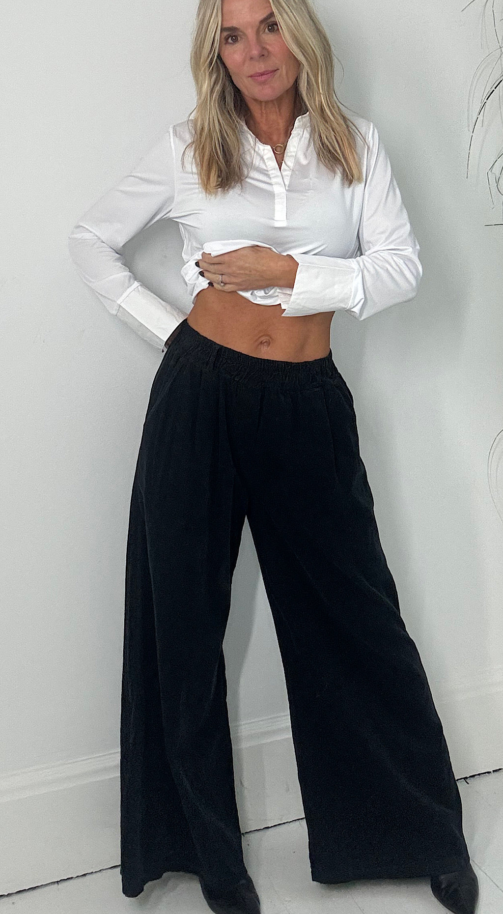Belted Cord Trousers Black