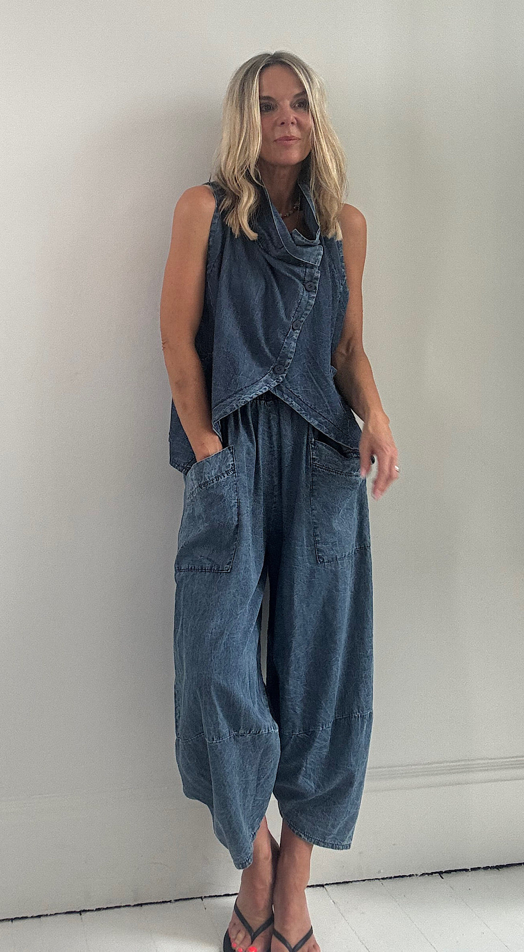 washed denim look waistcoat