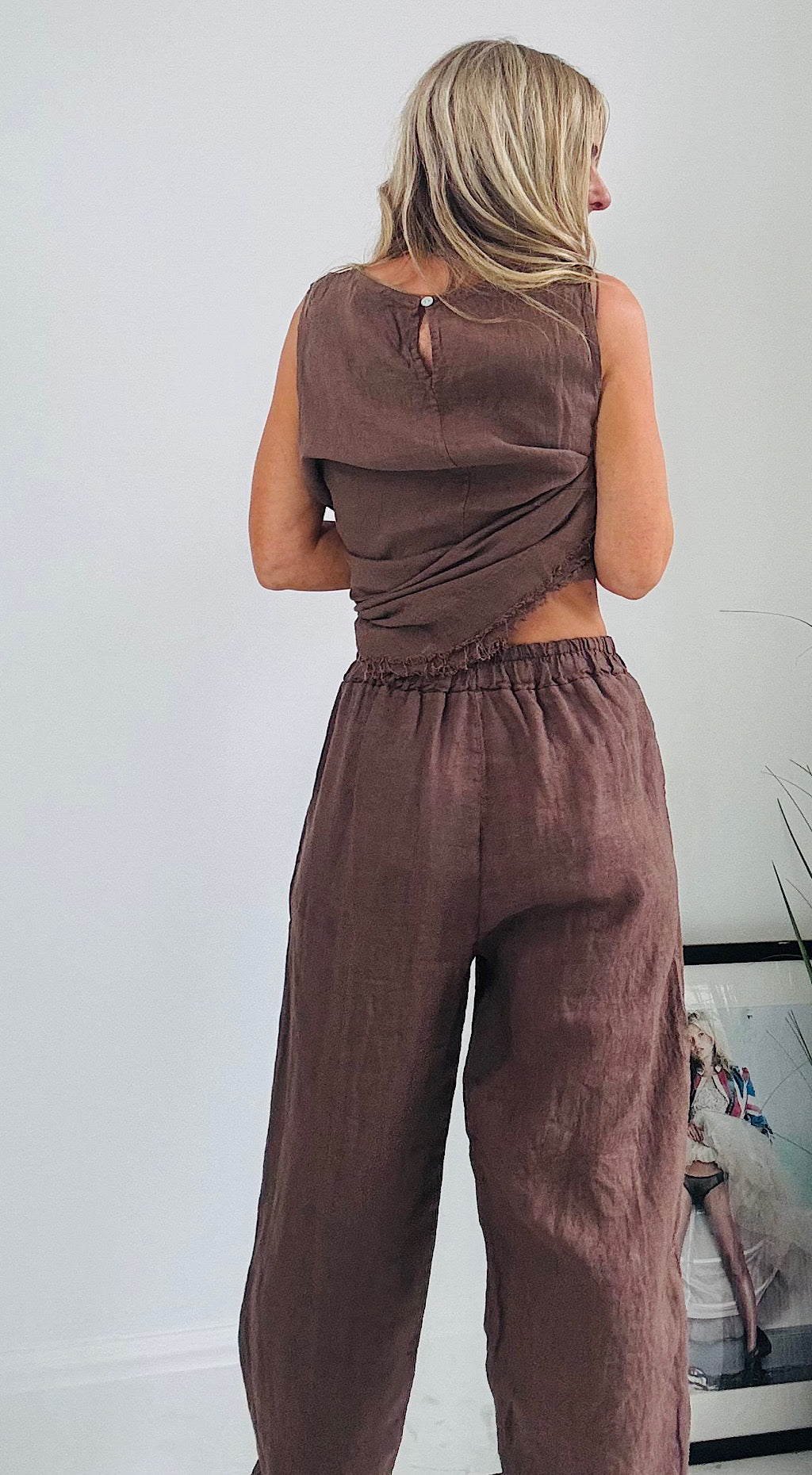 Peg pant linen chocolate
