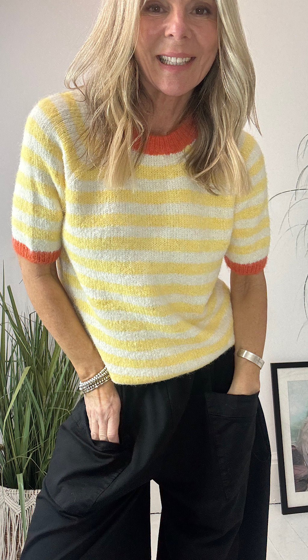 Short Sleeve Stripe Knit - yellow mix
