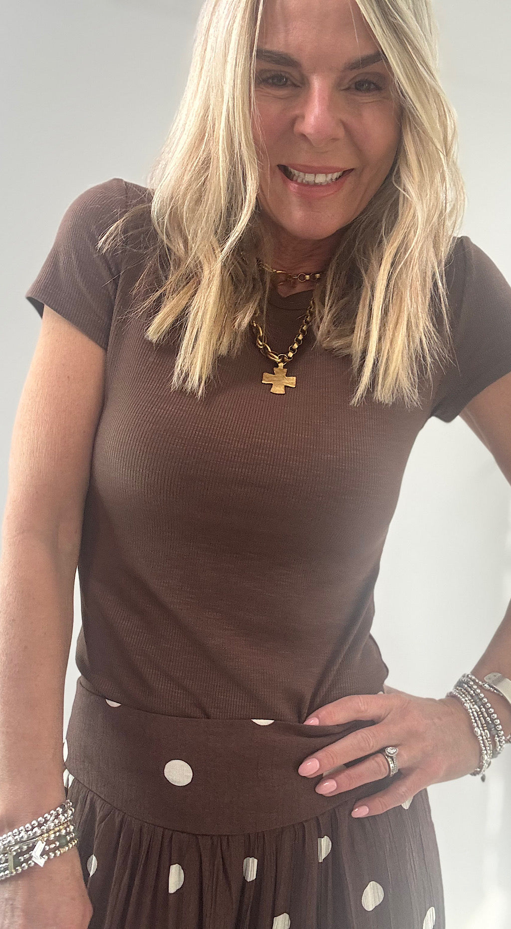 Slinky Ribbed Tee - chocolate