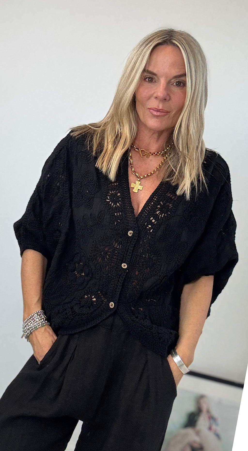 Crochet detail top black