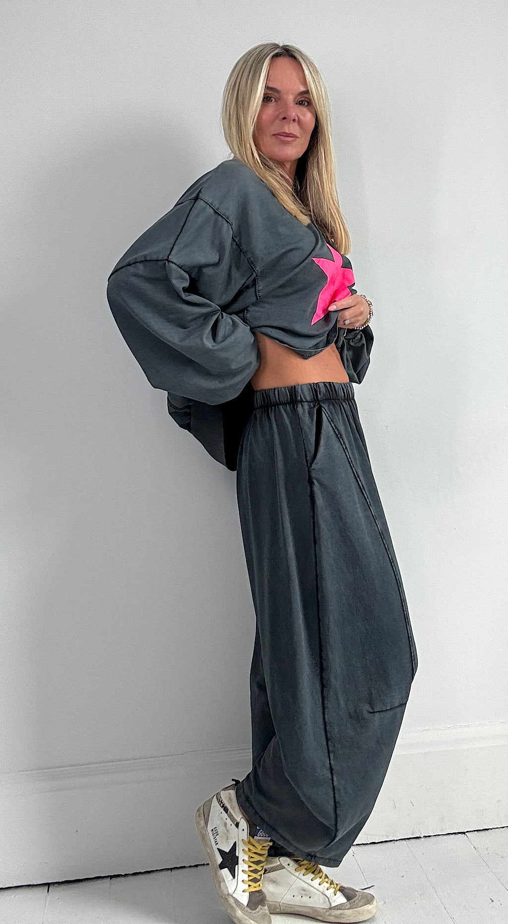 Acid Wash Track Pant - charcoal